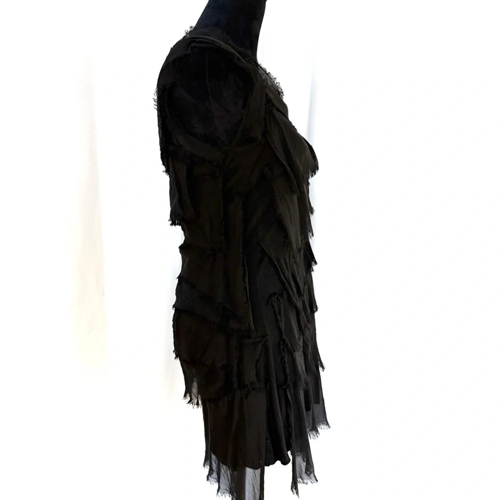 Tempo Paris Tiered Silk Raw Edge Asymmetrical Black Dress, Size M - Picture 8 of 16